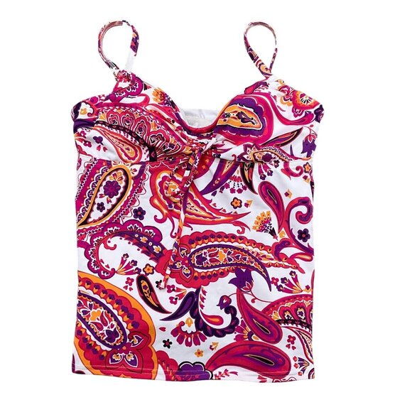 Lands‎ End Tankini Women 6 Purple Pink Paisley Drawstring Tie Underwire Bra - Picture 1 of 7